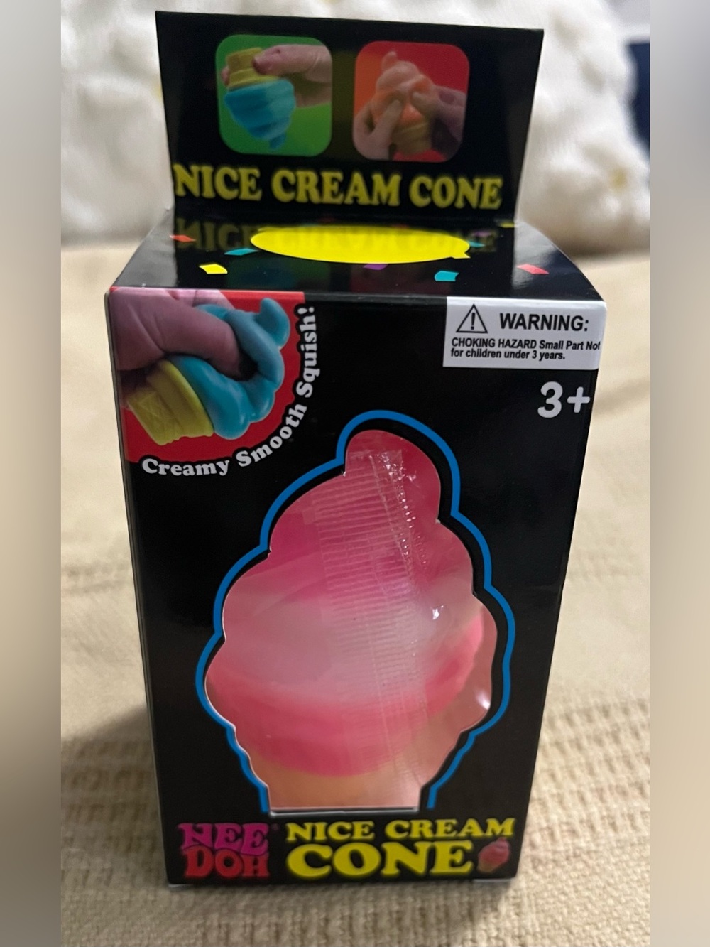 Needoh Nice Cream Cone Squishy Toy - Pink and Cream - NIB